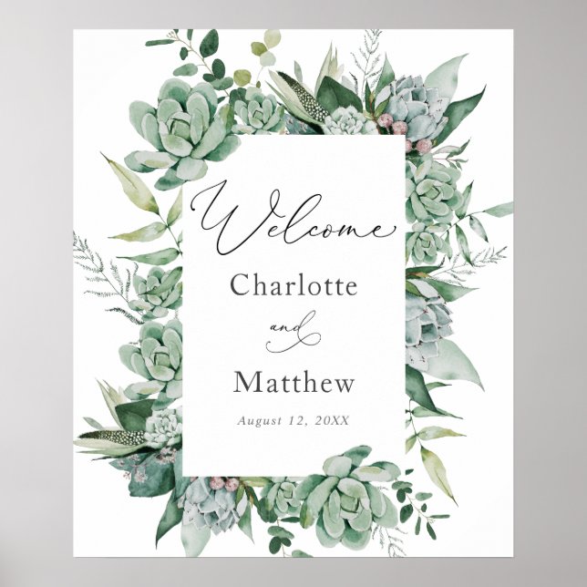 Affiche de bienvenue Mariage Succulente et Eucalyp (Devant)