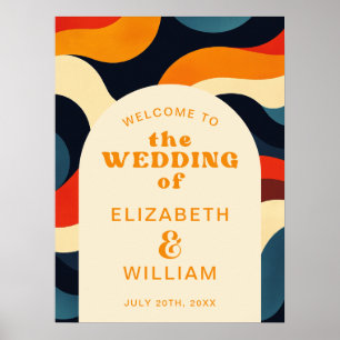 Affiche de bienvenue Mariage super couleur rétro W