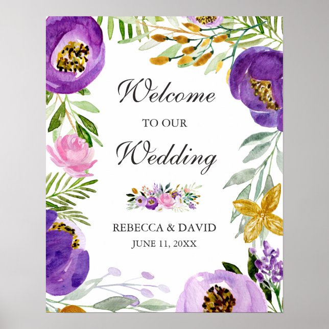 Affiche de bienvenue Mariage UlUV Rose or Floral (Devant)