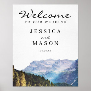 Affiche de bienvenue Mariage Watercolor Mountains