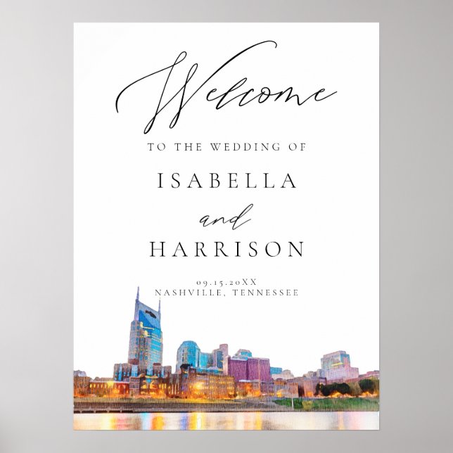 Affiche de bienvenue Mariage Watercolor Nashville  (Devant)