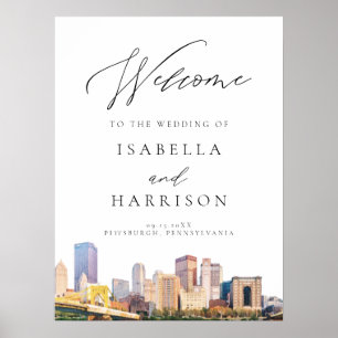 Affiche de bienvenue Mariage Watercolor Pittsburgh