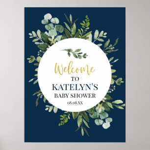 Affiche de bienvenue marine Blue et Eucalyptus Gre
