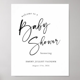 Affiche de bienvenue moderne de Baby shower noir e