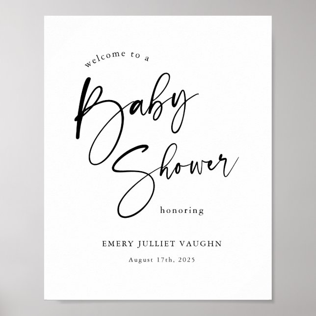 Affiche de bienvenue moderne de Baby shower noir e (Devant)