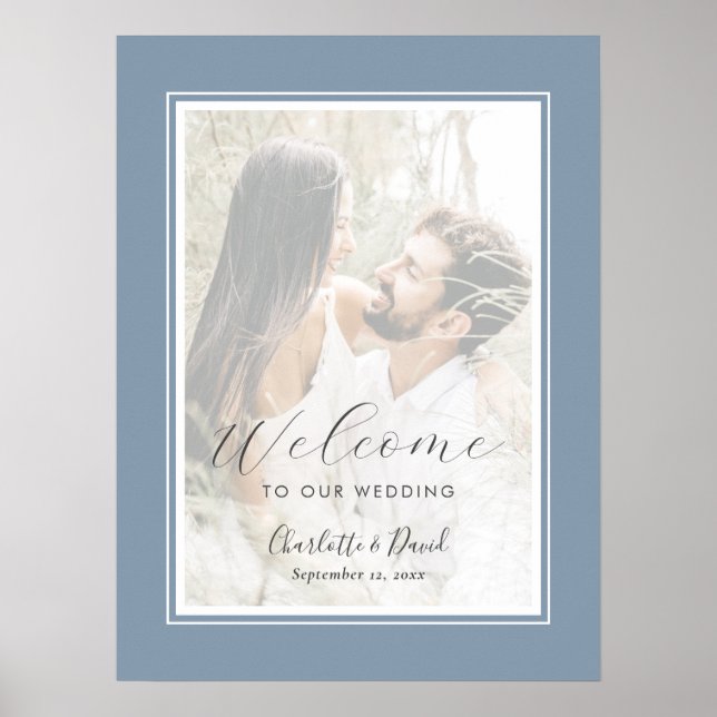 Affiche de bienvenue photo Dusty Blue Script (Devant)