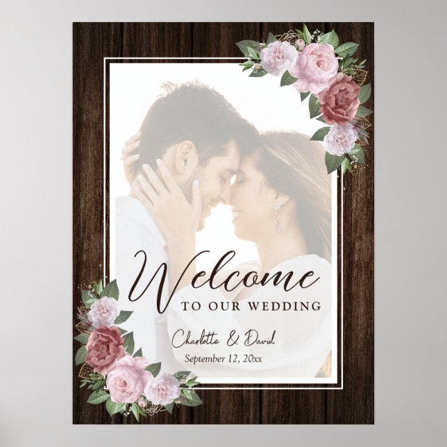 Affiche de bienvenue photo Rustic Blush Pink Maria (Devant)