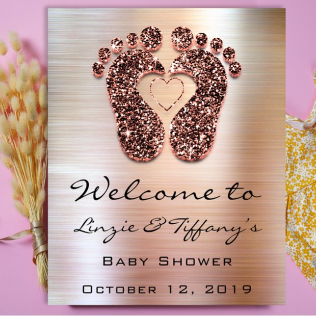 Affiche de bienvenue Pieds de rose Baby Shower Pai (Welcome Poster Rose Feet Baby Shower Glitter)