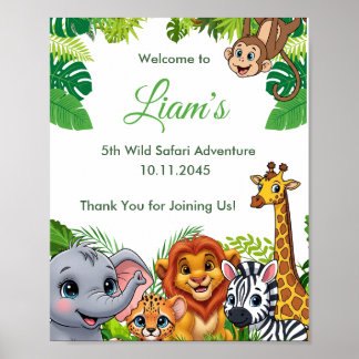 Affiche de bienvenue pour anniversaire Safari Jung