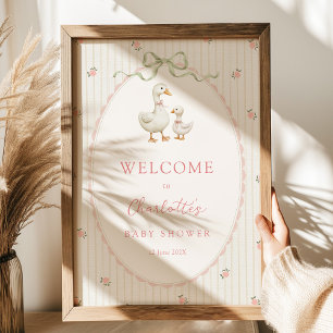 Affiche de bienvenue pour Baby Shower de l'oie vin