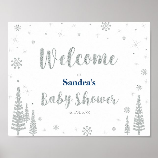 Affiche de bienvenue pour Baby shower d'hiver, Gar (Devant)