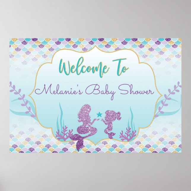 Affiche de bienvenue pour Baby Shower Sirène (Devant)