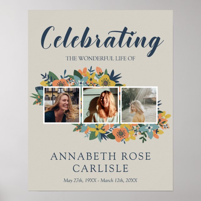 Affiche de bienvenue pour funérailles avec collage (Devant)