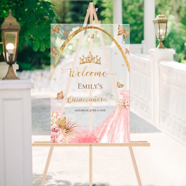 Affiche de bienvenue Quinceanera acrylique gelée | (Créateur téléchargé)