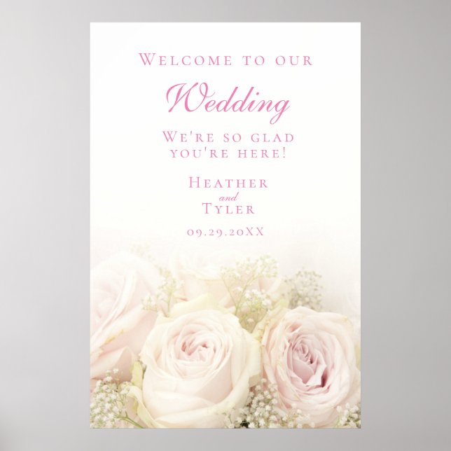 Affiche de bienvenue Rose mariage 24 po x 36 po (Devant)
