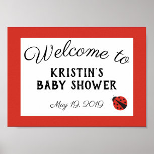 Affiche de bienvenue rouge pour baby shower coccin