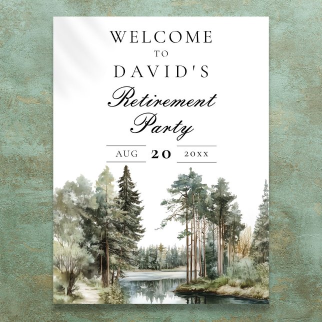 Affiche de bienvenue Rustic Lake Forest Retirement (Rustic Lake Forest Retirement Party Welcome Sign)