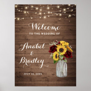 Affiche de bienvenue Rustic Wood Sunflowers Bourgo