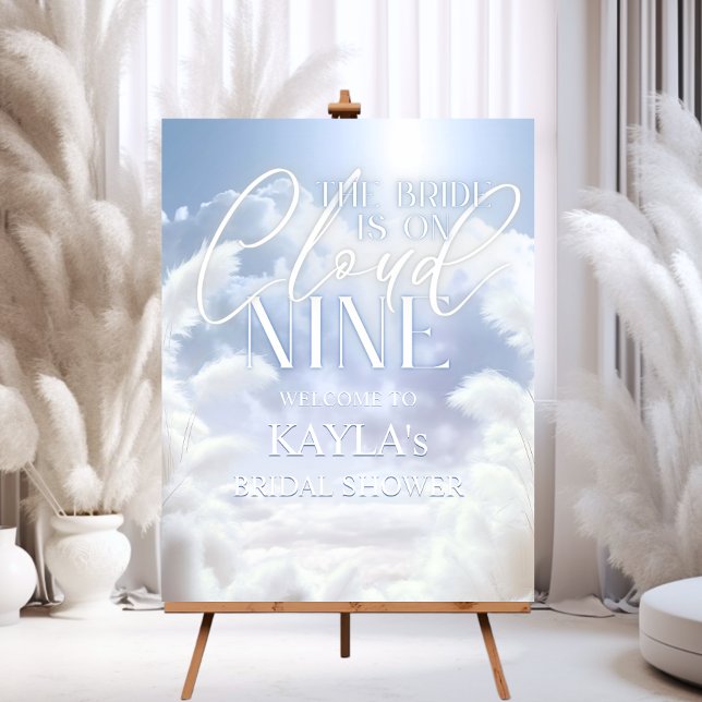 Affiche de bienvenue Sur Cloud Neuf 9 Fête des mar (Welcome Sign The Bride in On Cloud Nine 9 Pampas Bridal Shower  Modern)
