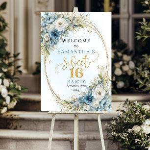 Affiche de bienvenue Sweet 16 à l'aquarelle bleu p