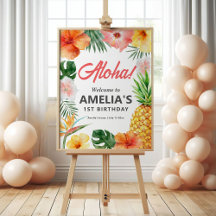 Affiche de bienvenue Tropical Hawaiian Birthday Pa