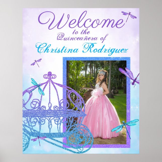 Affiche de bienvenue Turquoise & Purple Quinceañer (Devant)
