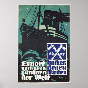 Affiche de bière allemande des années 1930 Hackerb