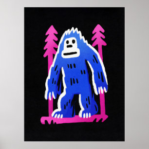 Affiche de Bigfoot en forêt rose et bleu, impressi