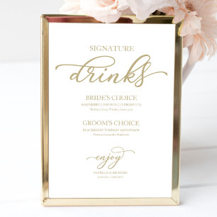Affiche de boissons signatures Chic Gold Script