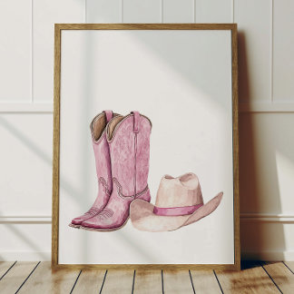 Affiche de bottes de cowgirl rose pour la décorati