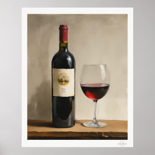 Affiche de bouteille et de verre de vin rouge