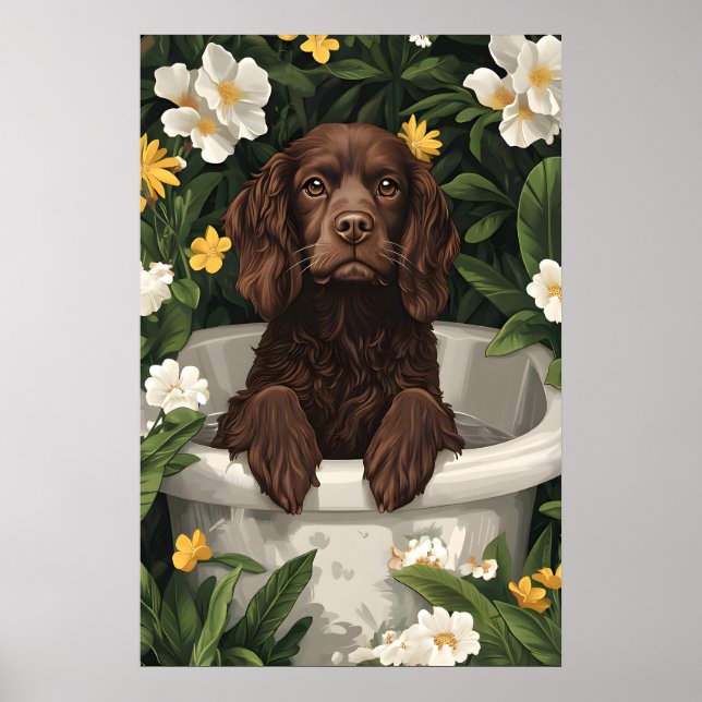 Affiche de Boykin Spaniel dans une baignoire, Chie (Devant)