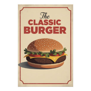 Affiche de Burger Rétro – Art Mural de Nourriture 
