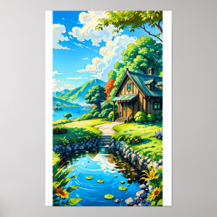 Affiche de cabine de paysage anime vibrant Nature