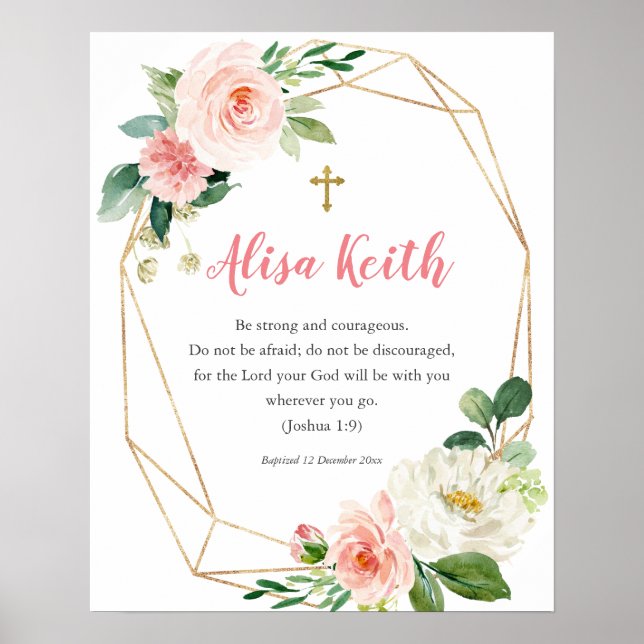 Affiche de cadeau de baptême imprimable floral fil (Devant)