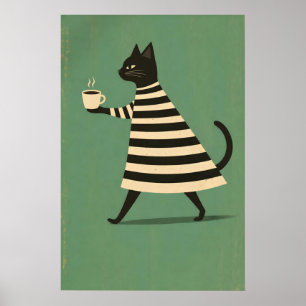 Affiche de café Black Cat, Chat Minimaliste