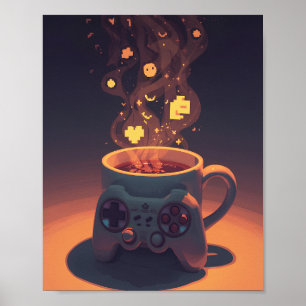 Affiche de café pour joueurs Pixel Brew