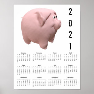 Affiche de calendrier 2021 de cochon drôle en 3D b