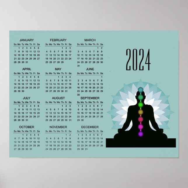 Affiche de calendrier 2024 de conception de yoga d (Devant)