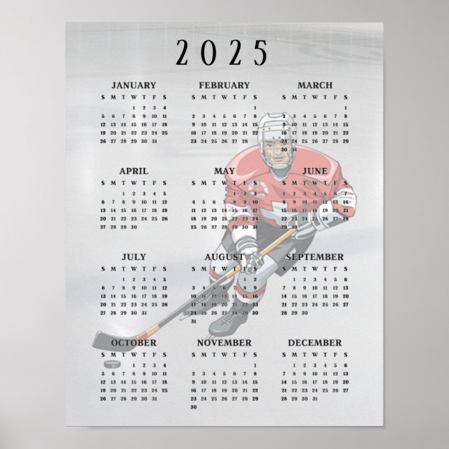Affiche de calendrier 2025 de design de hockey sur (Devant)