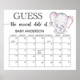 Affiche de calendrier de date prévue pour éléphant