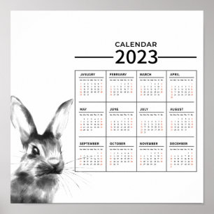 Affiche de calendrier de l'année du lapin à l'aqua