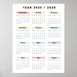 Affiche de calendrier minimaliste arc-en-ciel 2025