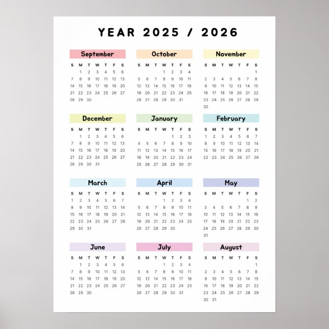 Affiche de calendrier minimaliste arc-en-ciel 2025 (Devant)