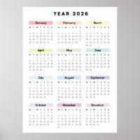 Affiche de calendrier minimaliste arc-en-ciel 2026