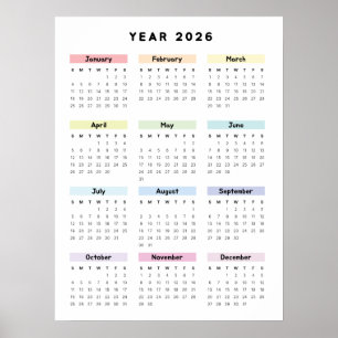 Affiche de calendrier minimaliste arc-en-ciel 2026