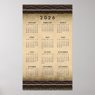 Affiche de calendrier mural 2026 Ethnic Tribal Str