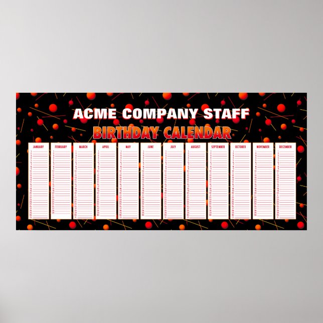 Affiche de calendrier perpétuel d'anniversaire de  (Devant)