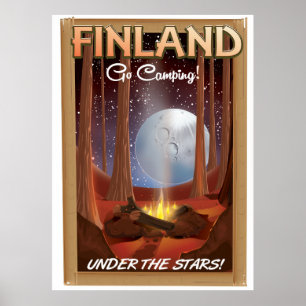 Affiche de camping en Finlande sous les étoiles