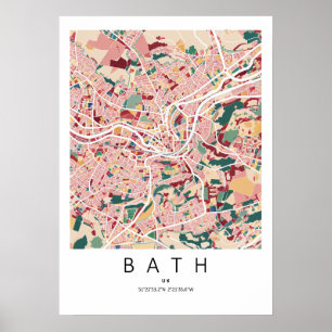 Affiche de carte de Bath Angleterre   Art mural de